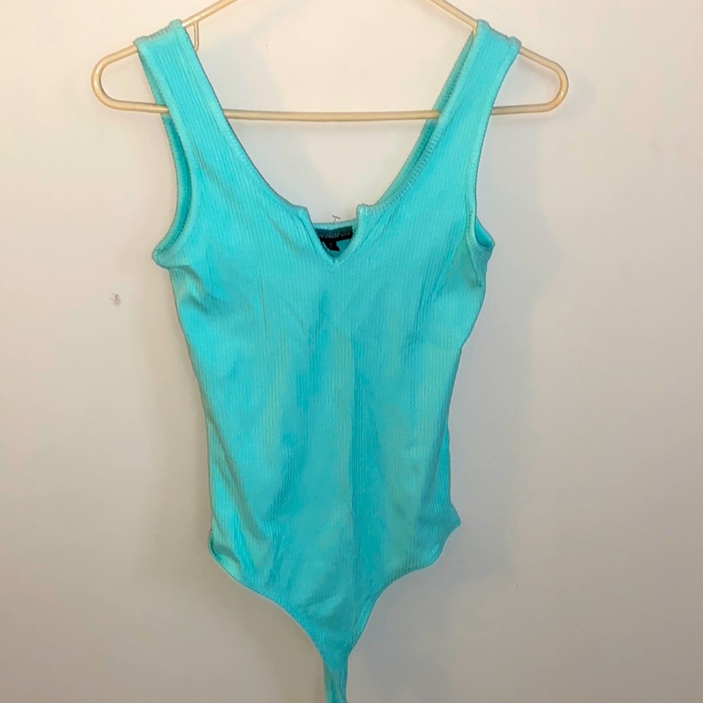 Ribbed turquoise Bodysuit